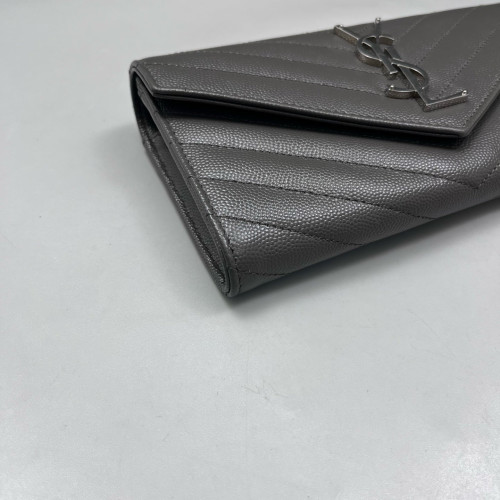 Yves Saint Laurent Continental Wallet Grained Calfskin Navy Black