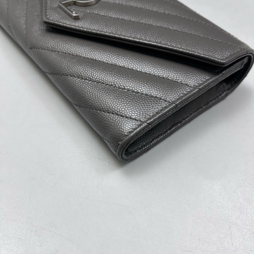 Yves Saint Laurent Continental Wallet Grained Calfskin Navy Black