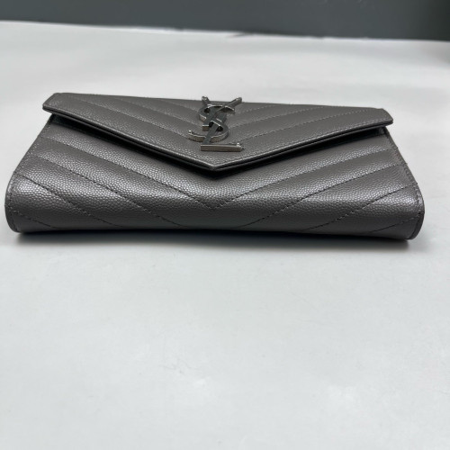Yves Saint Laurent Continental Wallet Grained Calfskin Navy Black