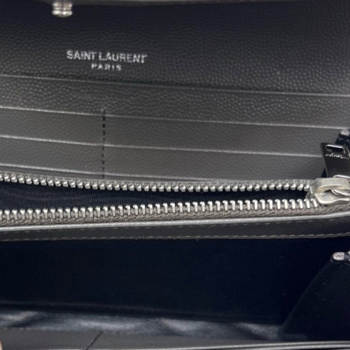 Yves Saint Laurent Continental Wallet Grained Calfskin Navy Black