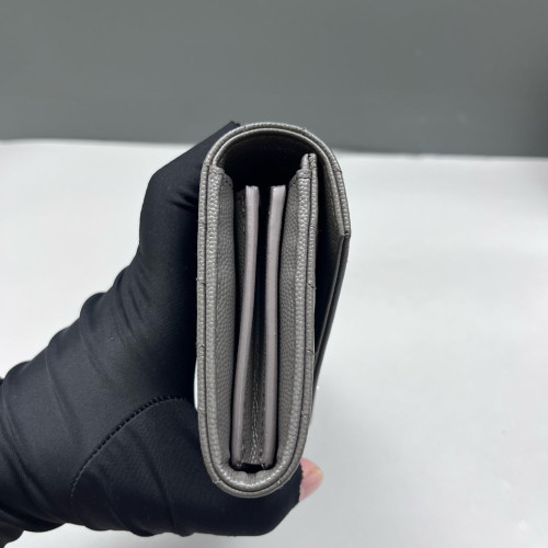 Yves Saint Laurent Continental Wallet Grained Calfskin Navy Black