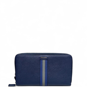 Prada Continental Wallet Saffiano Calfskin Dark Blue