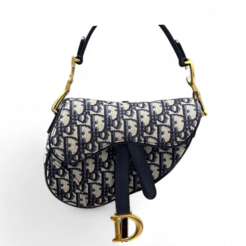 Dior Small Saddle Bag Oblique Blue Beige