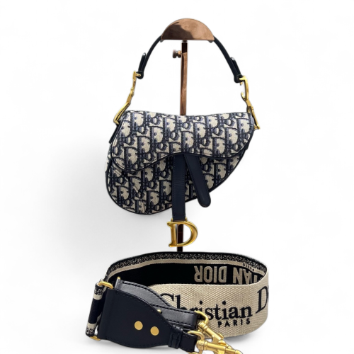 Dior Small Saddle Bag Oblique Blue Beige