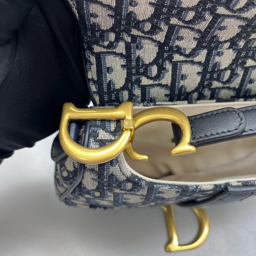 Dior Small Saddle Bag Oblique Blue Beige