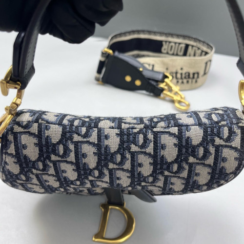 Dior Small Saddle Bag Oblique Blue Beige