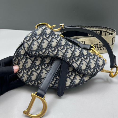 Dior Small Saddle Bag Oblique Blue Beige