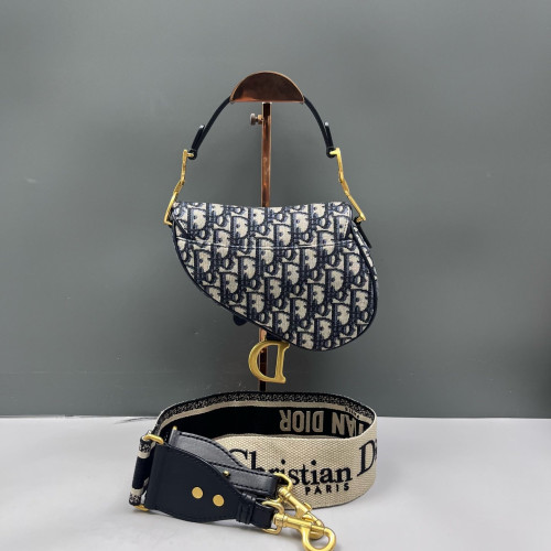 Dior Small Saddle Bag Oblique Blue Beige