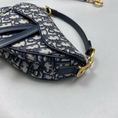 Dior Small Saddle Bag Oblique Blue Beige