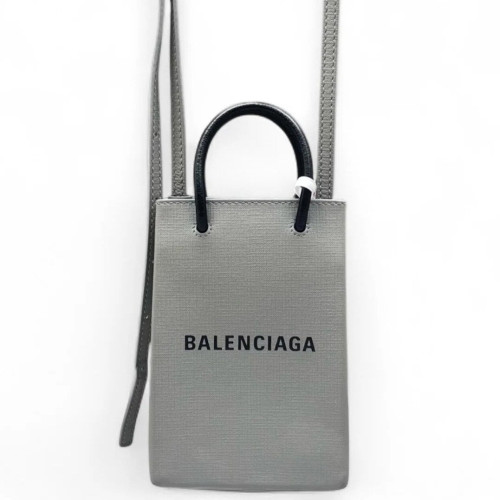 Balenciaga Logo Shopping Phone Holder Calfskin Grey