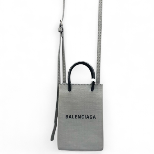 Balenciaga Logo Shopping Phone Holder Calfskin Grey
