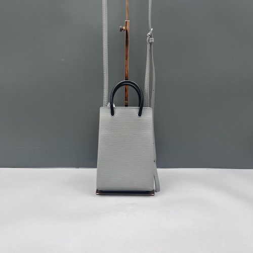 Balenciaga Logo Shopping Phone Holder Calfskin Grey