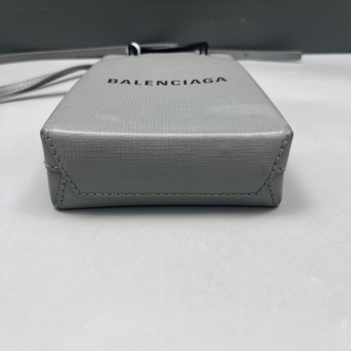 Balenciaga Logo Shopping Phone Holder Calfskin Grey