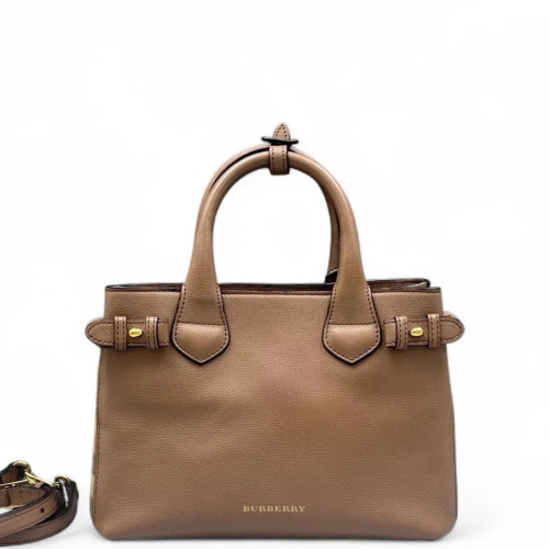 Burberry Small Banner Tote Calfskin House Check Brown Beige Red Burberry Small Banner Tote Calfskin House Check Brown Beige Red