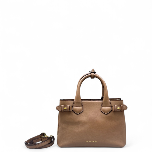 Burberry Small Banner Tote Calfskin House Check Brown Beige Red Burberry Small Banner Tote Calfskin House Check Brown Beige Red