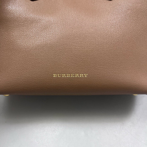 Burberry Small Banner Tote Calfskin House Check Brown Beige Red Burberry Small Banner Tote Calfskin House Check Brown Beige Red