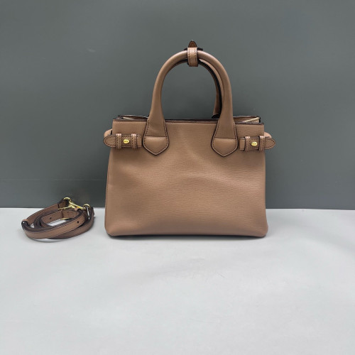 Burberry Small Banner Tote Calfskin House Check Brown Beige Red Burberry Small Banner Tote Calfskin House Check Brown Beige Red