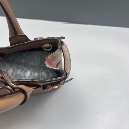 Burberry Small Banner Tote Calfskin House Check Brown Beige Red Burberry Small Banner Tote Calfskin House Check Brown Beige Red
