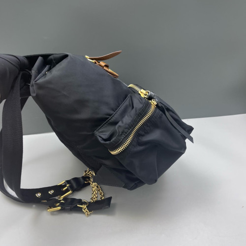Burberry Medium Rucksack Backpack Nylon Calfskin Black Brown Burberry Medium Rucksack Backpack Nylon Calfskin Black Brown