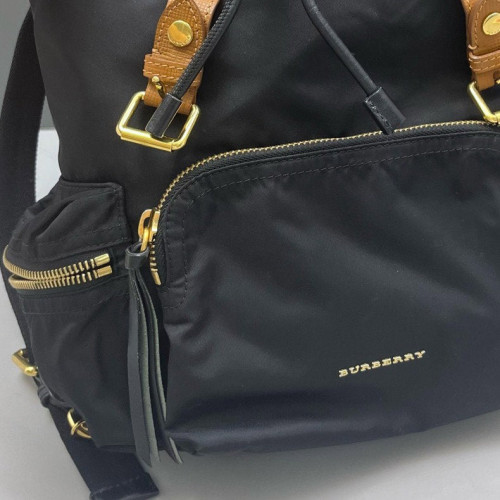 Burberry Medium Rucksack Backpack Nylon Calfskin Black Brown Burberry Medium Rucksack Backpack Nylon Calfskin Black Brown