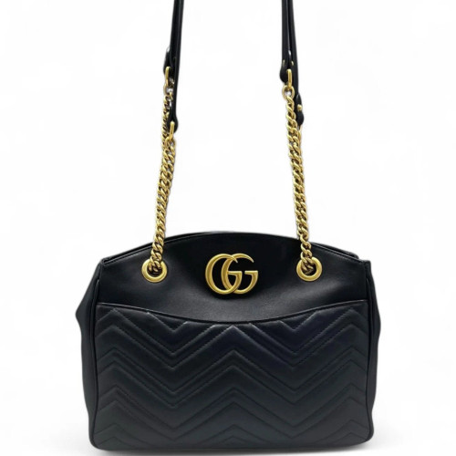 Gucci Chevron Shoulder Bag Calfskin Black