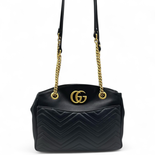 Gucci Chevron Shoulder Bag Calfskin Black