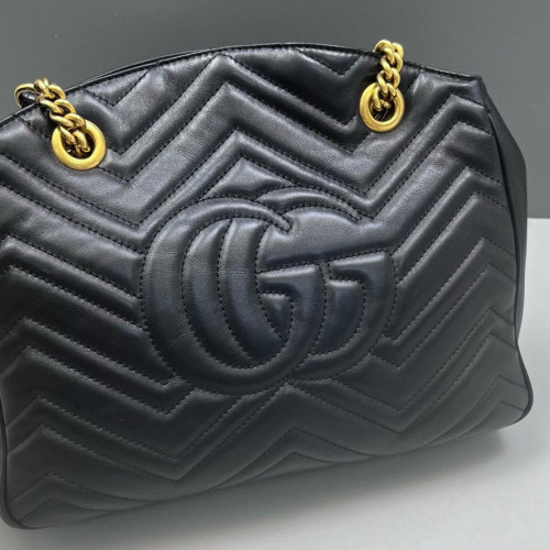 Gucci Chevron Shoulder Bag Calfskin Black