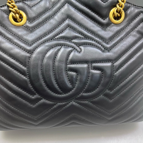 Gucci Chevron Shoulder Bag Calfskin Black
