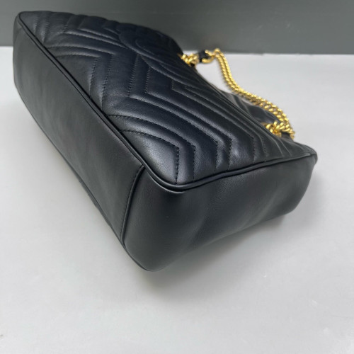 Gucci Chevron Shoulder Bag Calfskin Black