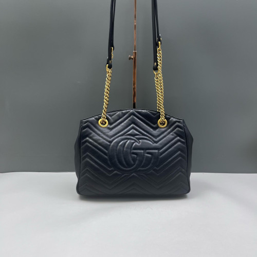 Gucci Chevron Shoulder Bag Calfskin Black