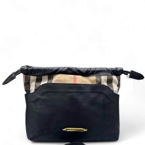 Burberry Bucket House Check Calfskin Black Beige Khaki
