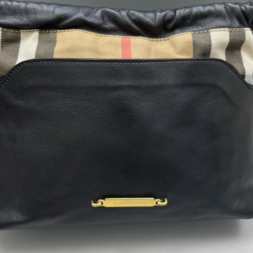Burberry Bucket House Check Calfskin Black Beige Khaki