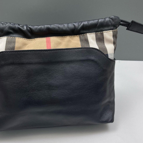 Burberry Bucket House Check Calfskin Black Beige Khaki