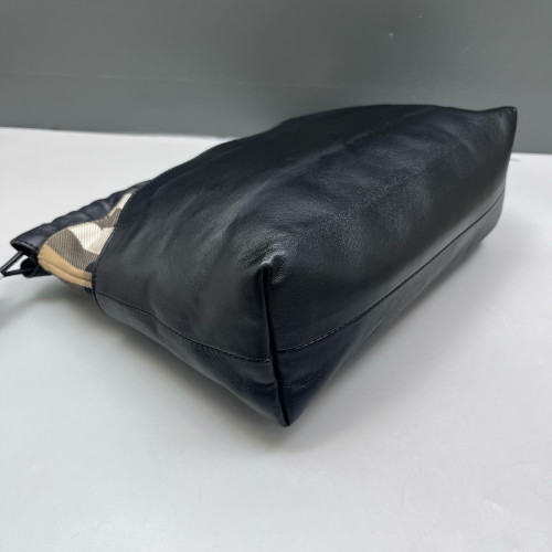 Burberry Bucket House Check Calfskin Black Beige Khaki