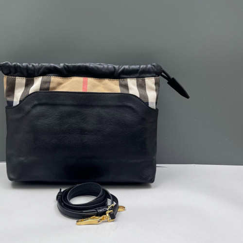 Burberry Bucket House Check Calfskin Black Beige Khaki