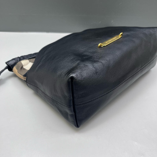 Burberry Bucket House Check Calfskin Black Beige Khaki
