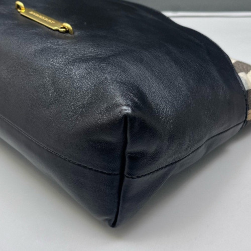 Burberry Bucket House Check Calfskin Black Beige Khaki