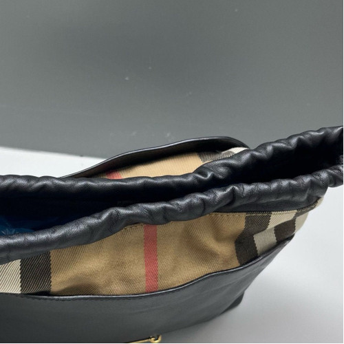 Burberry Bucket House Check Calfskin Black Beige Khaki