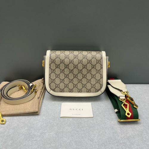 Gucci Small Horsebit 1955 GG Supreme Monogram Beige White