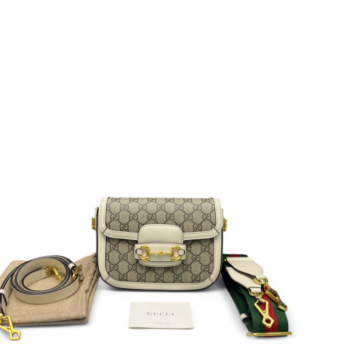 Gucci Small Horsebit 1955 GG Supreme Monogram Beige White
