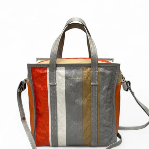 Balenciaga S Bazar Shopper Tote Arena Lambskin Grey Orange White