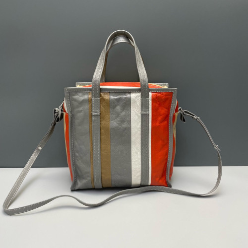 Balenciaga S Bazar Shopper Tote Arena Lambskin Grey Orange White