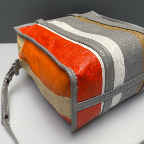 Balenciaga S Bazar Shopper Tote Arena Lambskin Grey Orange White