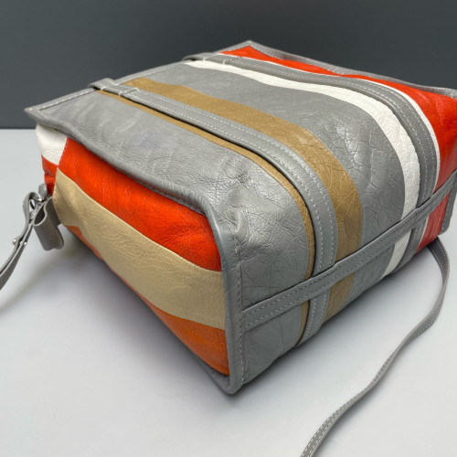 Balenciaga S Bazar Shopper Tote Arena Lambskin Grey Orange White