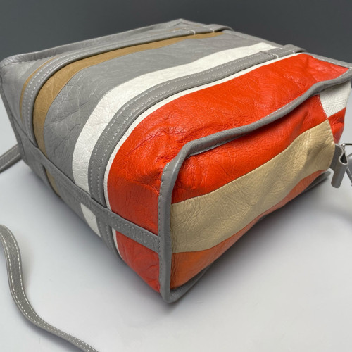 Balenciaga S Bazar Shopper Tote Arena Lambskin Grey Orange White