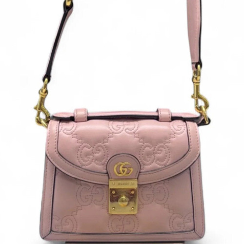 Gucci Mini Ophidia Padlock Top Handle Chain Shoulder Guccissima Pink