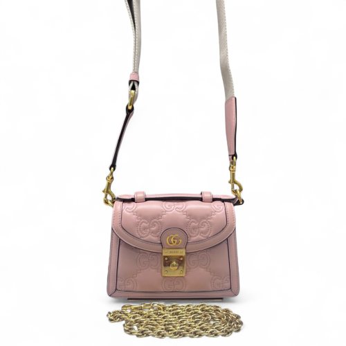 Gucci Mini Ophidia Padlock Top Handle Chain Shoulder Guccissima Pink