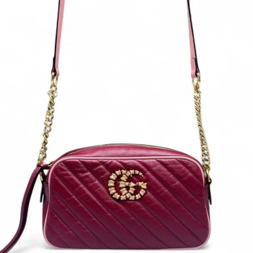 Gucci Torchon Gg Enamel Matelasse Small GG Marmont Chain Shoulder Bag Calfskin Red Pink Gucci Torchon Gg Enamel Matelasse Small GG Marmont Chain Shoulder Bag Calfskin Red Pink
