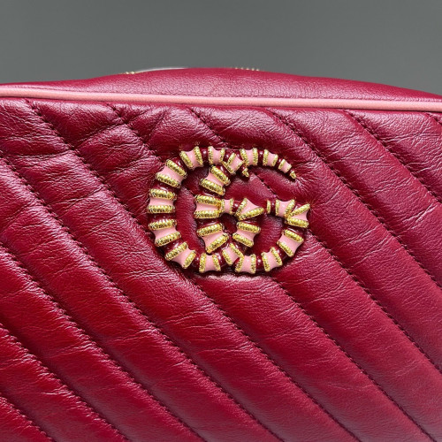 Gucci Torchon Gg Enamel Matelasse Small GG Marmont Chain Shoulder Bag Calfskin Red Pink Gucci Torchon Gg Enamel Matelasse Small GG Marmont Chain Shoulder Bag Calfskin Red Pink