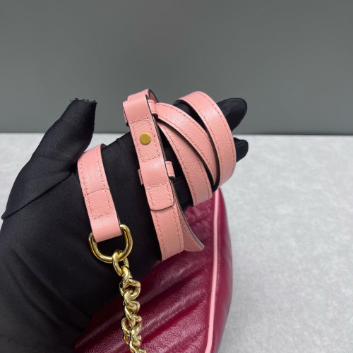 Gucci Torchon Gg Enamel Matelasse Small GG Marmont Chain Shoulder Bag Calfskin Red Pink Gucci Torchon Gg Enamel Matelasse Small GG Marmont Chain Shoulder Bag Calfskin Red Pink